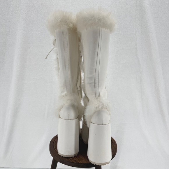 Demonia Camel - 311 Vegan Platform Boots Size 7 White Faux Fur Festival Rave - Picture 5 of 14